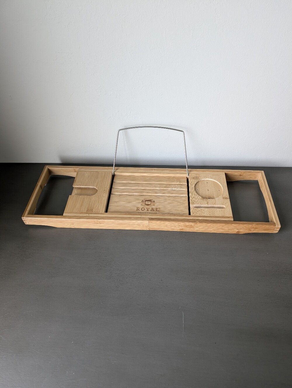 Royal Craft Wood Bamboo Bathtub Caddy Tray with Book Rest Wine Holder Expandable